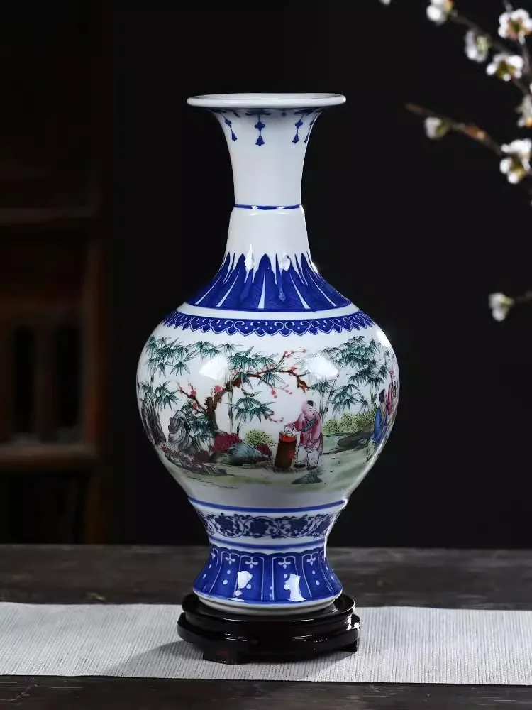 Large size Jingdezhen ceramic decoration antique blue and white porcelain vase flower arrangement Dracaena sanderiana home livin