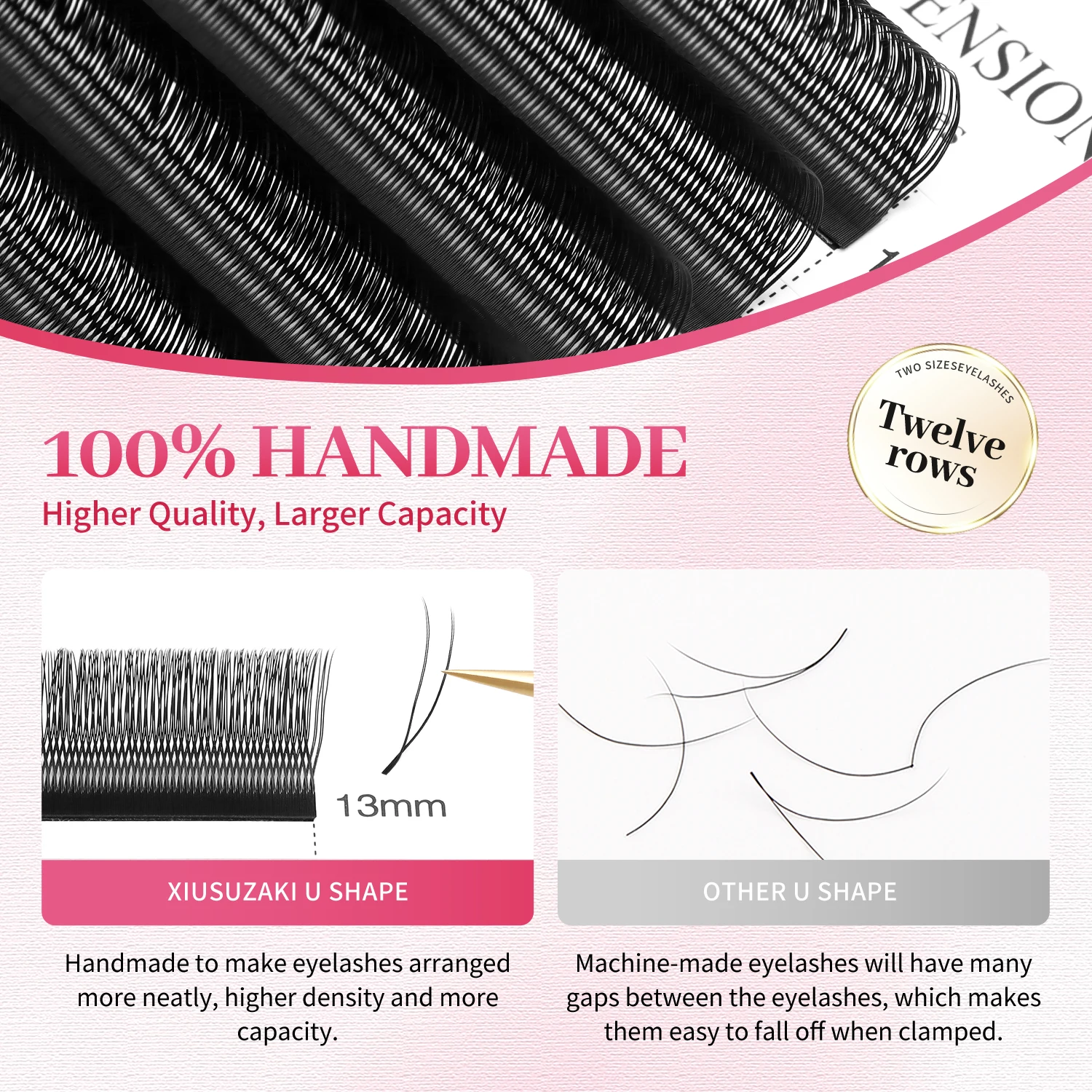 XIUSUZAKI Estensioni ciglia a forma di fiore parallelo a forma di U Nero opaco Doppie punte naturali 2D YY Ciglia Premade Ventole Volume Lash