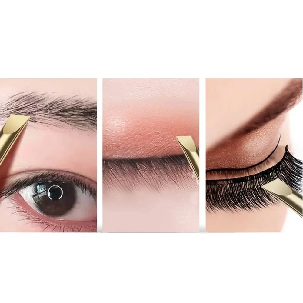 Pinzas para cejas de acero inoxidable, punta plana/inclinada, multifunción, Clip para pestañas postizas, recorte de cejas, 2 uds.