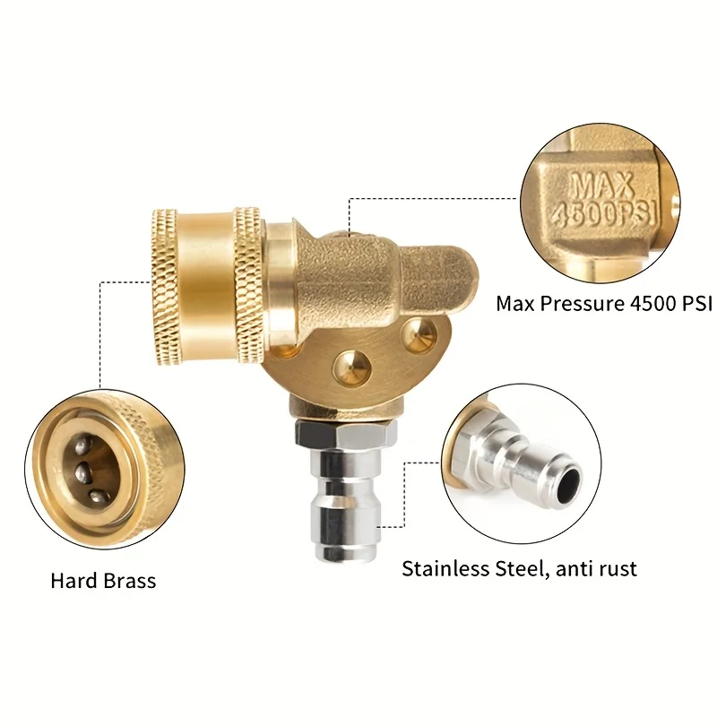 4500PSI High-Pressure Rotating Nozzle, 5 Adjustable Angles, Brass Quick Connect, 180° Rotation for Tight Spaces & Cleaning