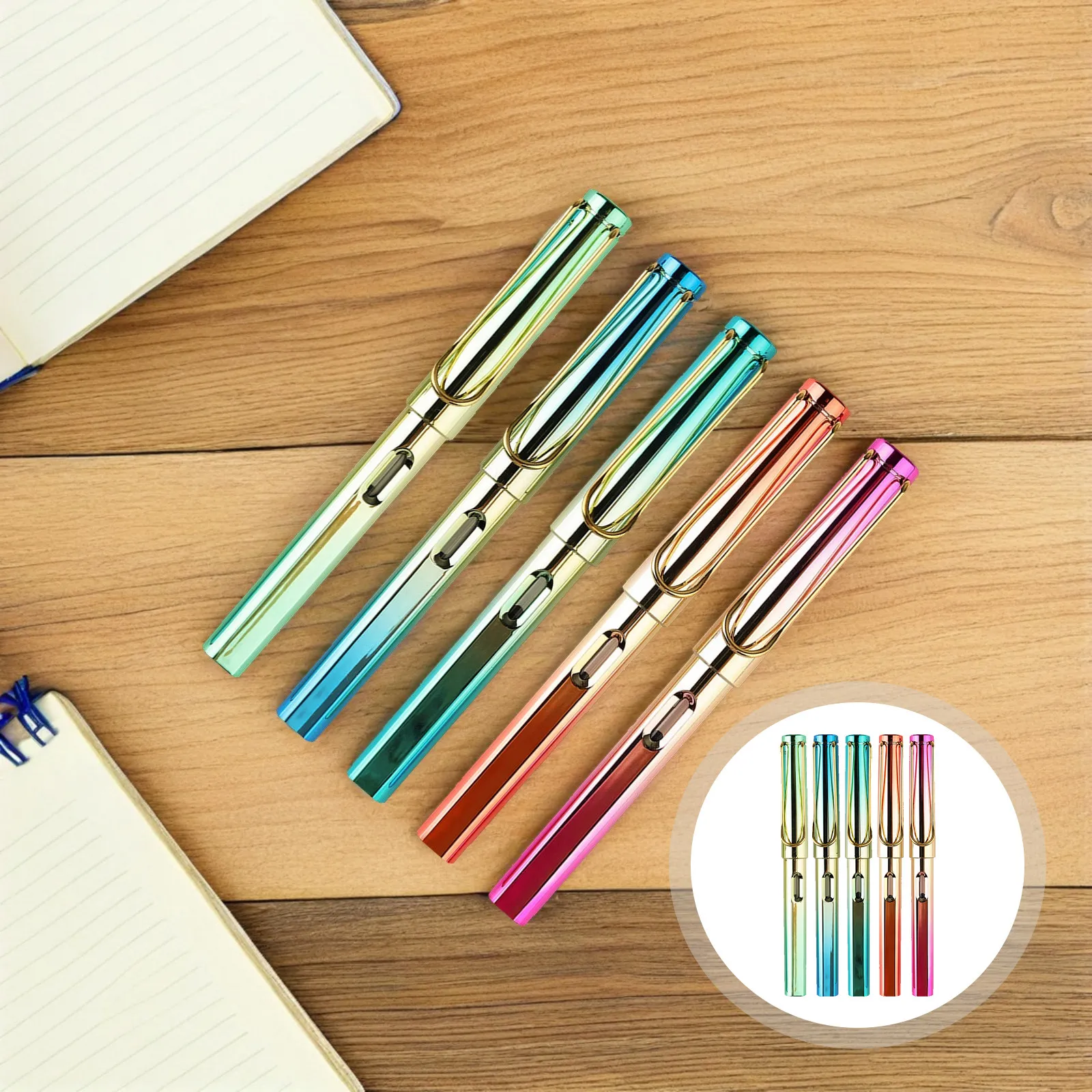 

5Pcs Steel Fountain Pen Portable Colored Ink Supplement Calligraphy Practice Pen for Students Office Staff Office Stationery