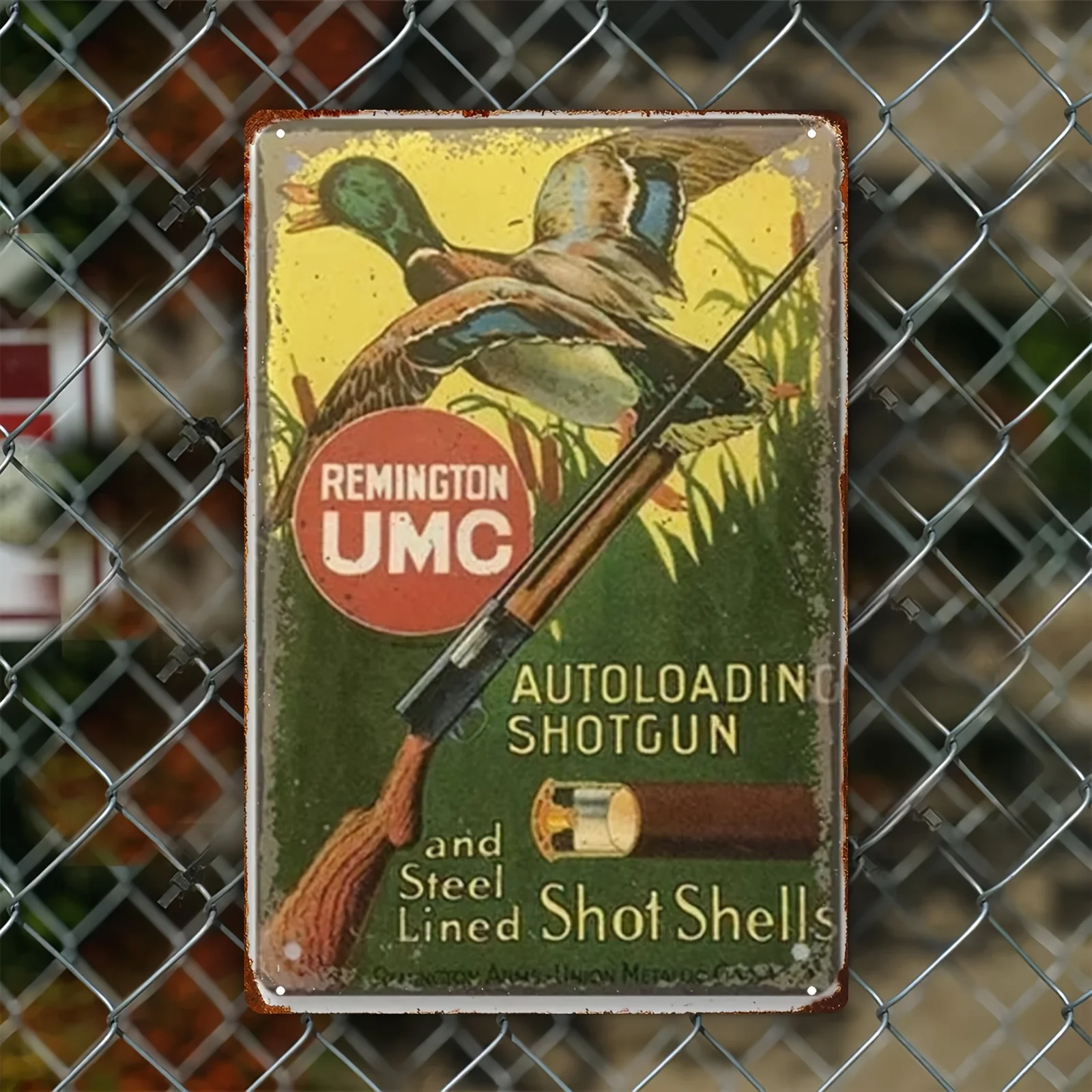 Remington UMC Vintage Metal Wall Sign- Art Deco Style Tinplate Decoration, Waterproof and Weatherproof, Vintage Duck Hunting Des