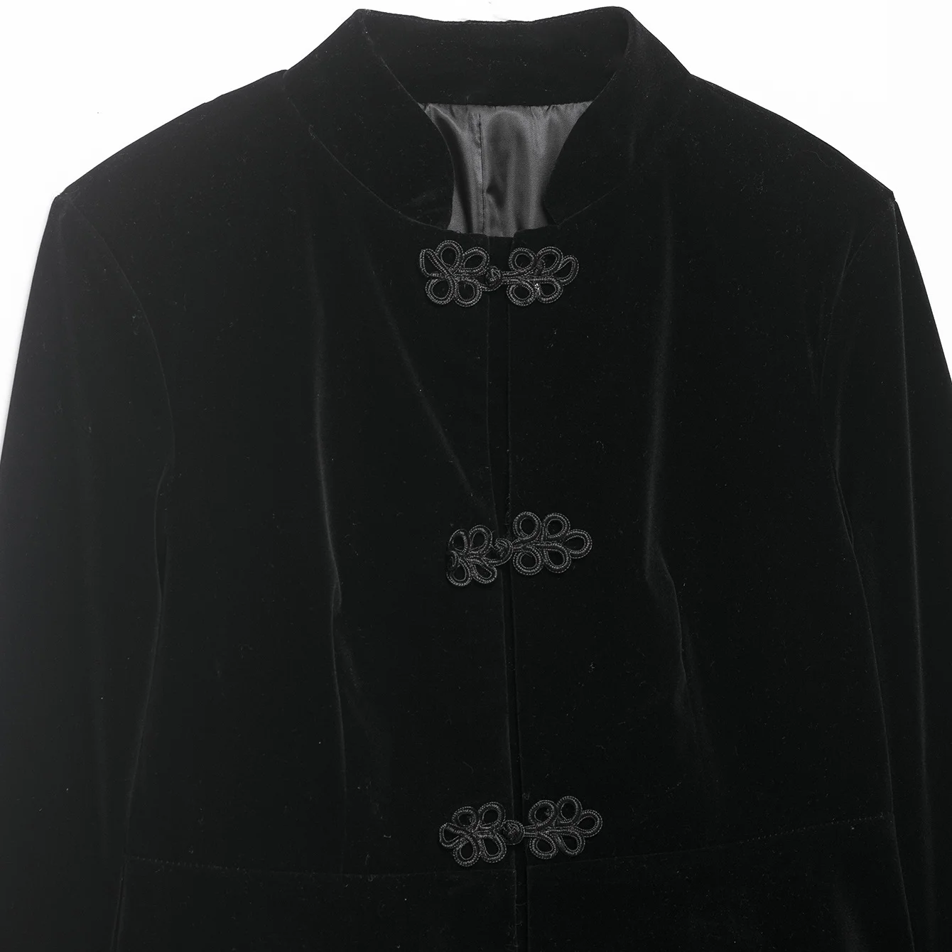 JNLEAOG Women's Short Velvet Jacket Half High Collar Button Decor Deep Color Spring 2026 Standard Fit Long Sleeve European Style