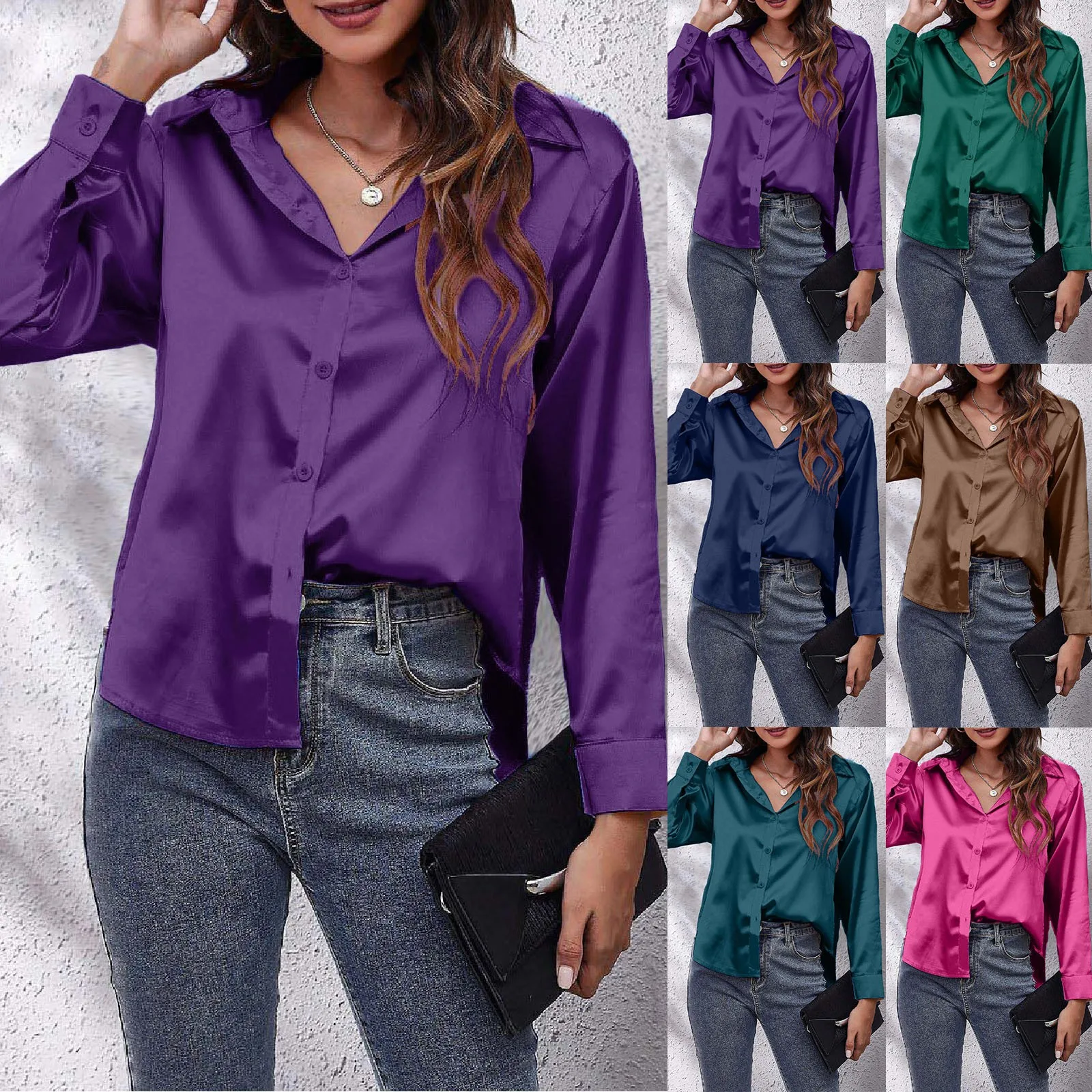 Satin Office Blouse For Women Button Long Sleeve Shirts Turn-Down Collar Loose Blouses Elegant Stylish Tops Blusas Para Mujer