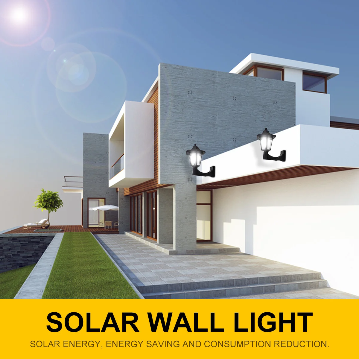 

2Pcs Solar Powered Wall Light Vintage Hexagonal Design Outdoor Lawn Garden Pool Side Yard Light Decorative Wall Lamp