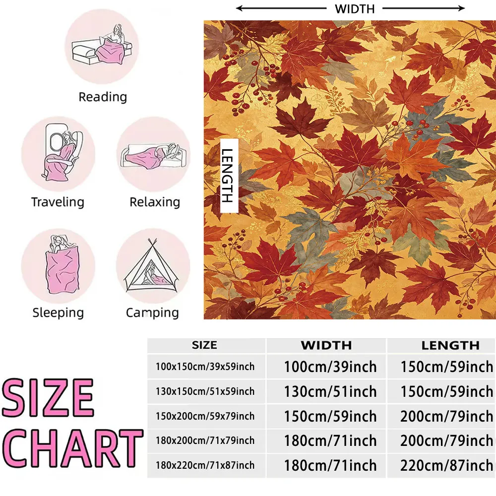 Fall Autumn Maple Leaves Allover Print Flannel Blanket Soft Cozy Throw Blanket Thanksgiving Harvest Bed Couch Decor Blanket