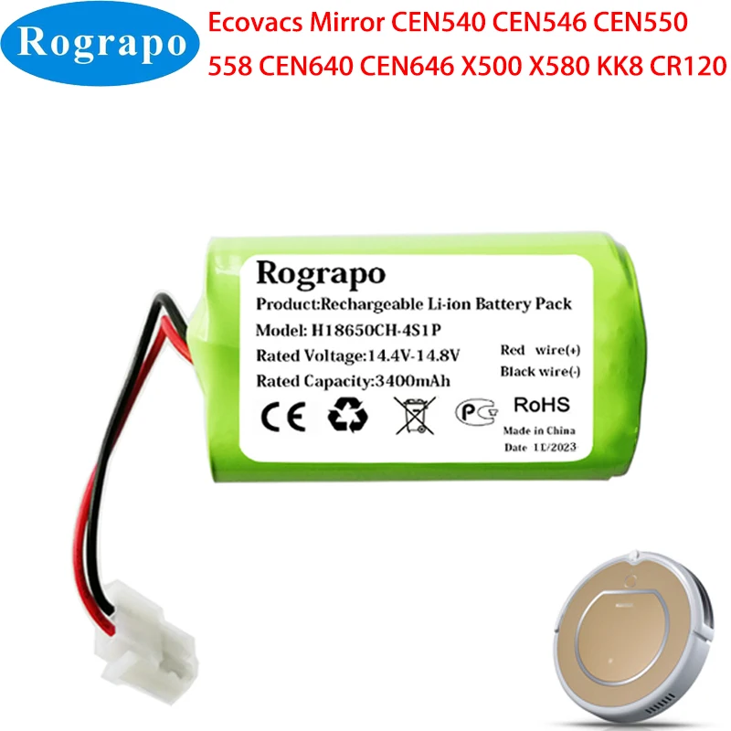 

New 3400mAh Battery For Ecovacs Mirror CEN540 CEN546 CEN550 558 CEN640 CEN646 X500 X580 KK8 CR120 CR130 V780 V7 V7S 2 Wire Plug