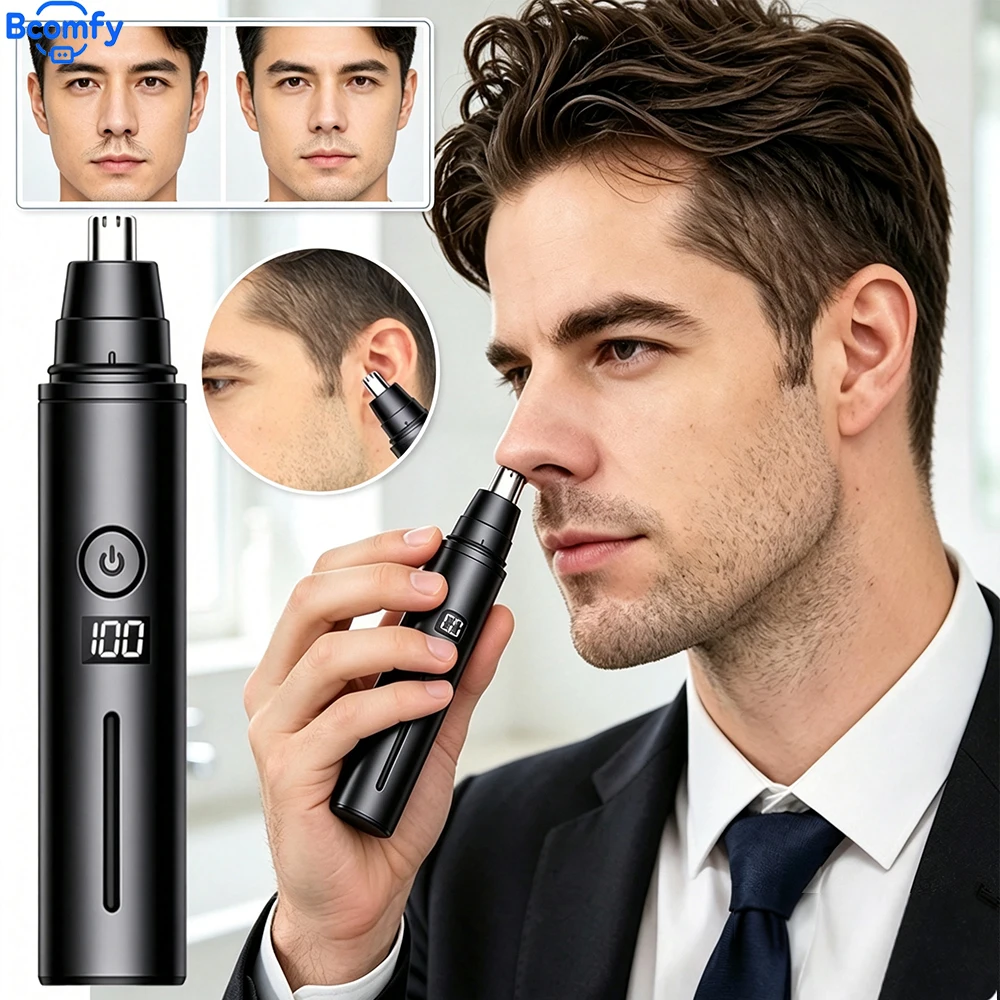 Men’s Electric Nose Hair Trimmer Digital Display Painless Ear Nose Facial Hair Clipper USB‑C Rechargeable Portable Grooming Tool