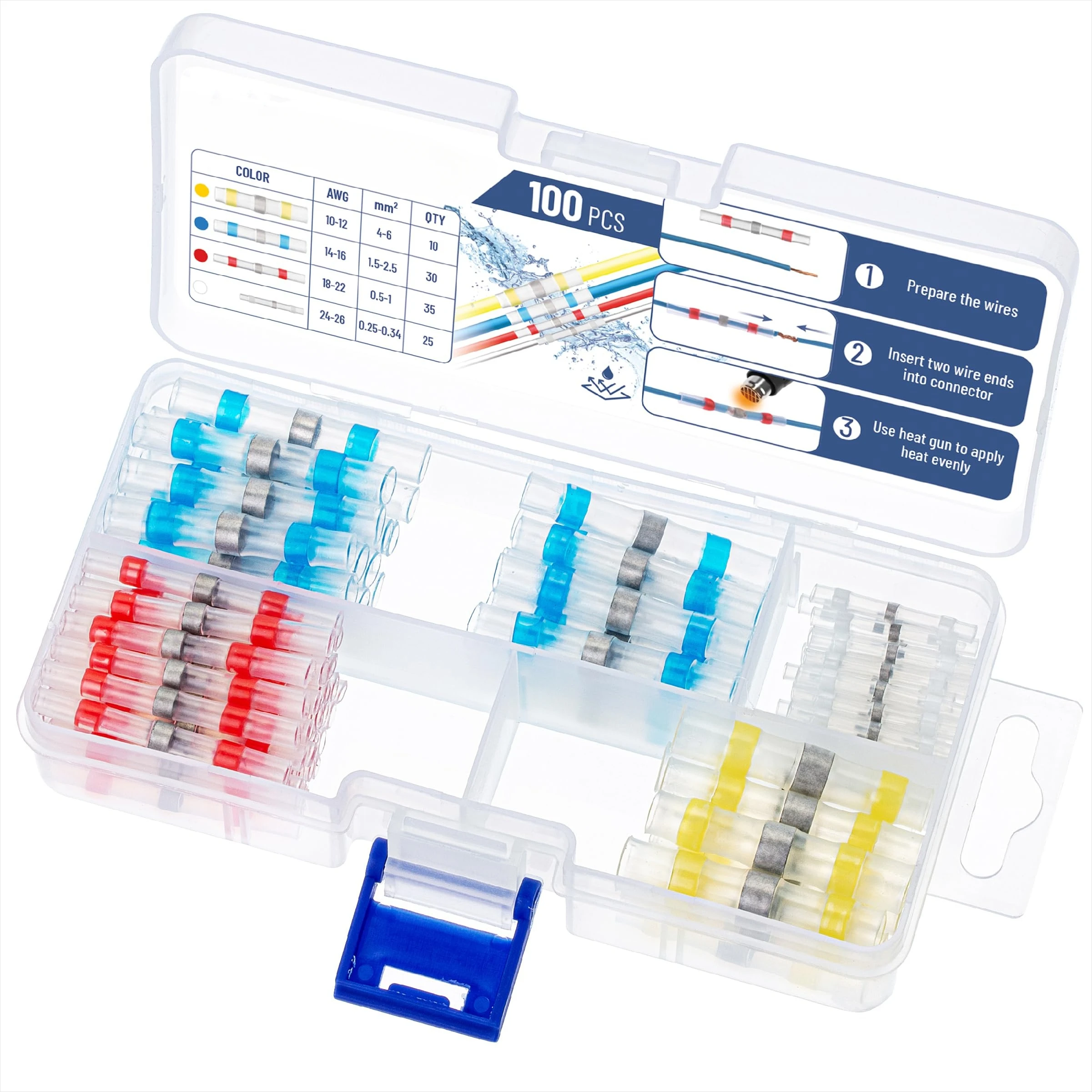 

100 шт. сварочный герметичный разъем для проволоки, термоусадочный водонепроницаемый стыковочный разъем, изолированный автомобильный и морской провод, клемма