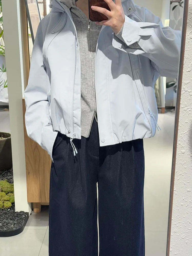 

Уникальное повседневное свободное светло-голубое корейское пальто на раннюю весну для маленьких фигурок, весна-осень, полиэстер, нейлон Cosite...