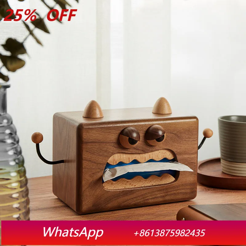 

LTT Walnut Tissue Box Little Monster Wooden Living Room Dining Table Tissue Box Storage Household