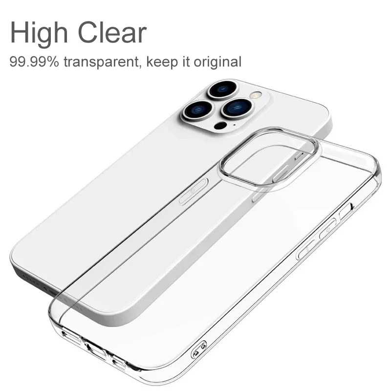 Funda de teléfono transparente de silicona suave para iPhone 14 13 12 11 16 15 Pro Max 16 15 14 Plus X XR XS Max 7 8 Plus cubierta de alta transparencia