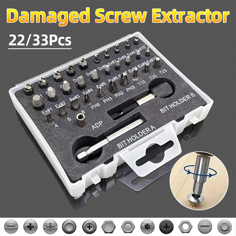 22Pcs Set Extractor Screwdriver Remover Purpose Tools Disassemble Screws Bolt Stud Slip Teeth Damaged Demolish Stripped Broken