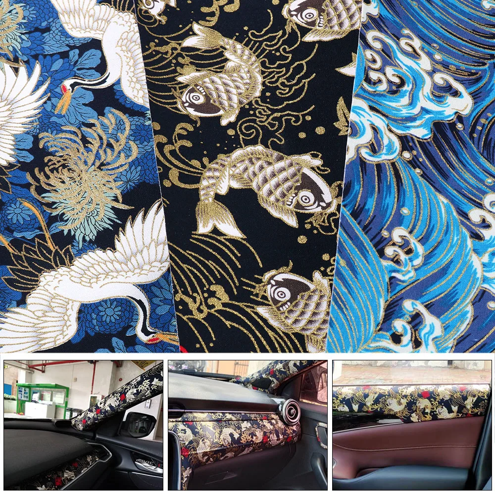 JDM Style Cloth Fabric Wrapping Films Pattern Style Self Adhesive Sticker For Automobiles Interior Outside Decoration car part