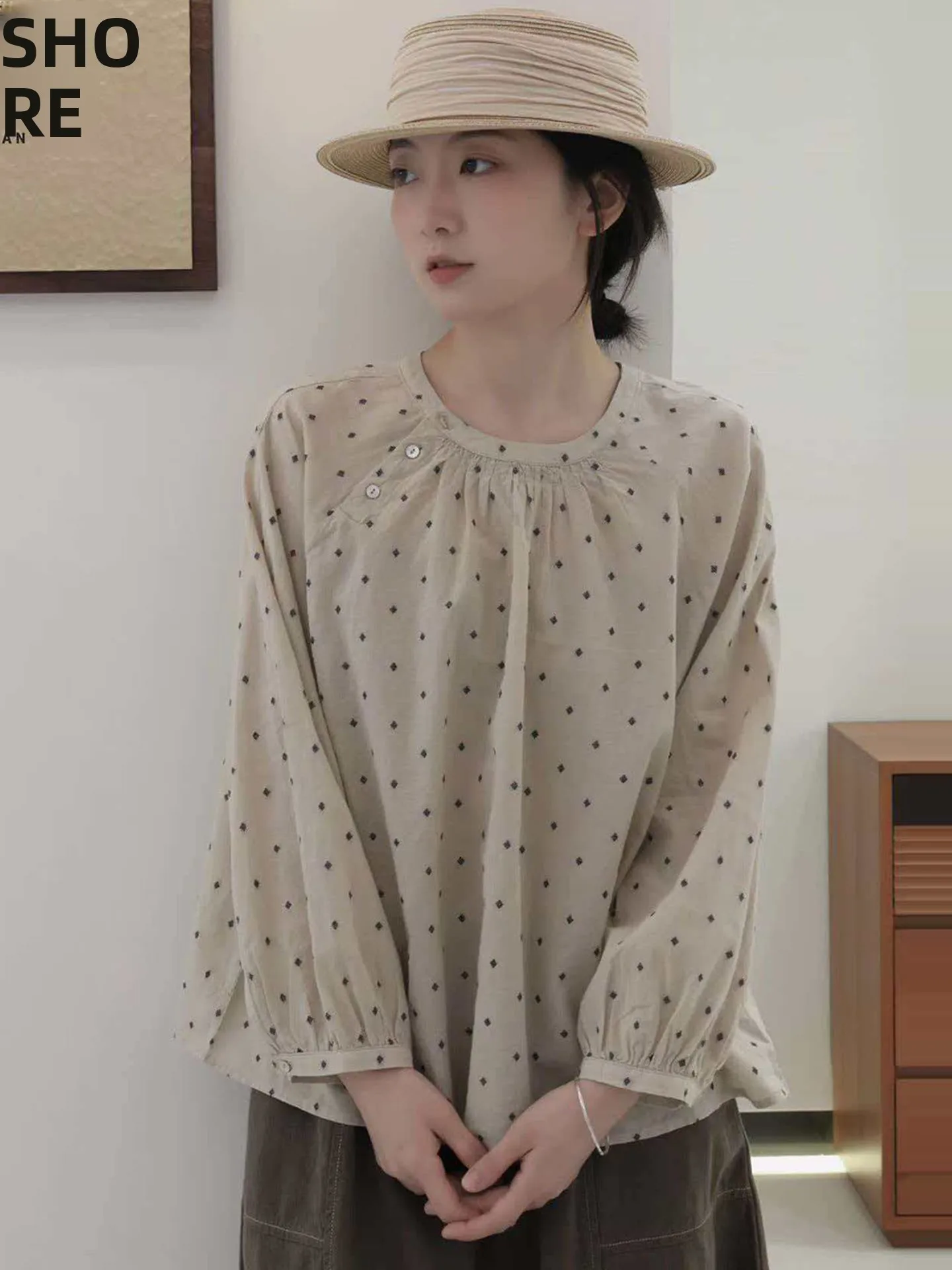 

Spring Summer 2026 New Han Hanlin Cotton irt Embroidered Loose Breathable Fre Sle Women's Long Sve round Ne Top