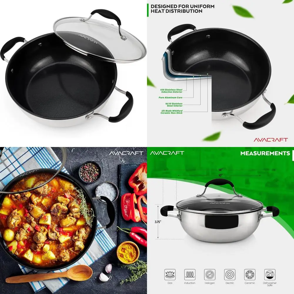 

Сковорода из нержавеющей стали с антипригарным покрытием и керамическим покрытием, 9-дюймовая, готовая к индукции, можно мыть в посудомоечной машине, необходимое для повседневной кухни