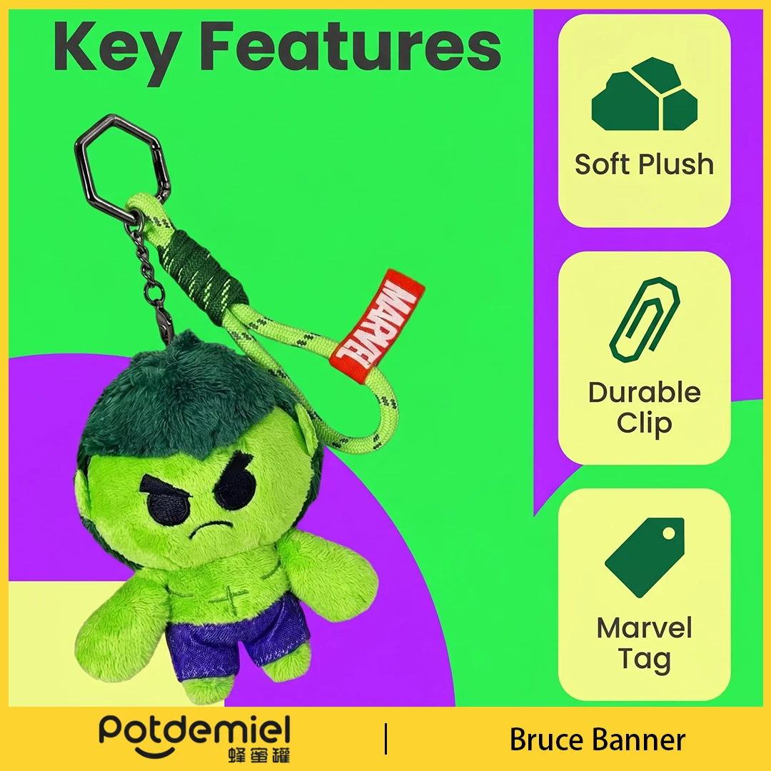 Potdemiel Marvel Hulk Plush Bag Pendant Bold Powerful Cartoon Ornament Gift For Teens Boys Daily Backpack Handbag Wallet Decor view 2