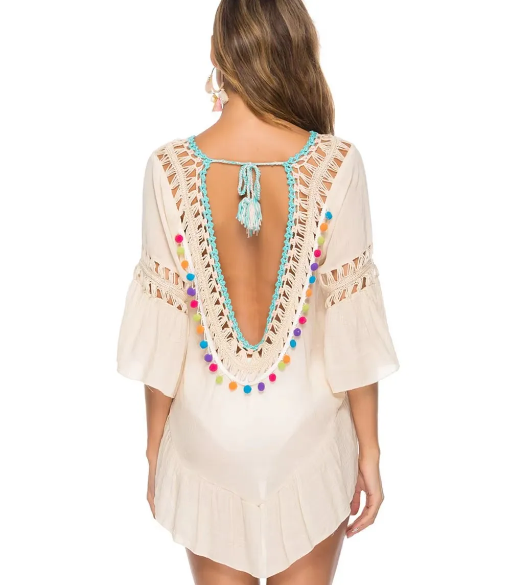 ชุดว่ายน้ําสตรีชายหาด COVER UP Lace & พู่บิกินี่ Beachwear SHEER ชุดว่ายน้ํา Coverups