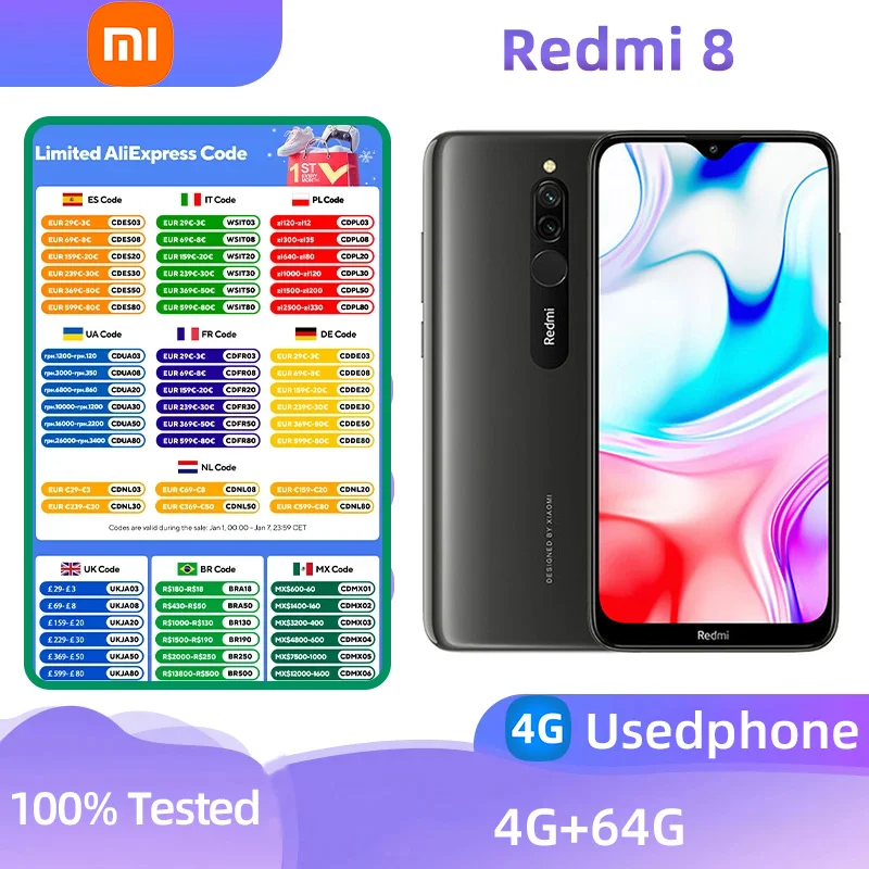 xiaomi redmi 8 Android 4G Unlocked 6.22 inch 4GB RAM 64GB ROM All Colours in Good Condition Original Cell phone