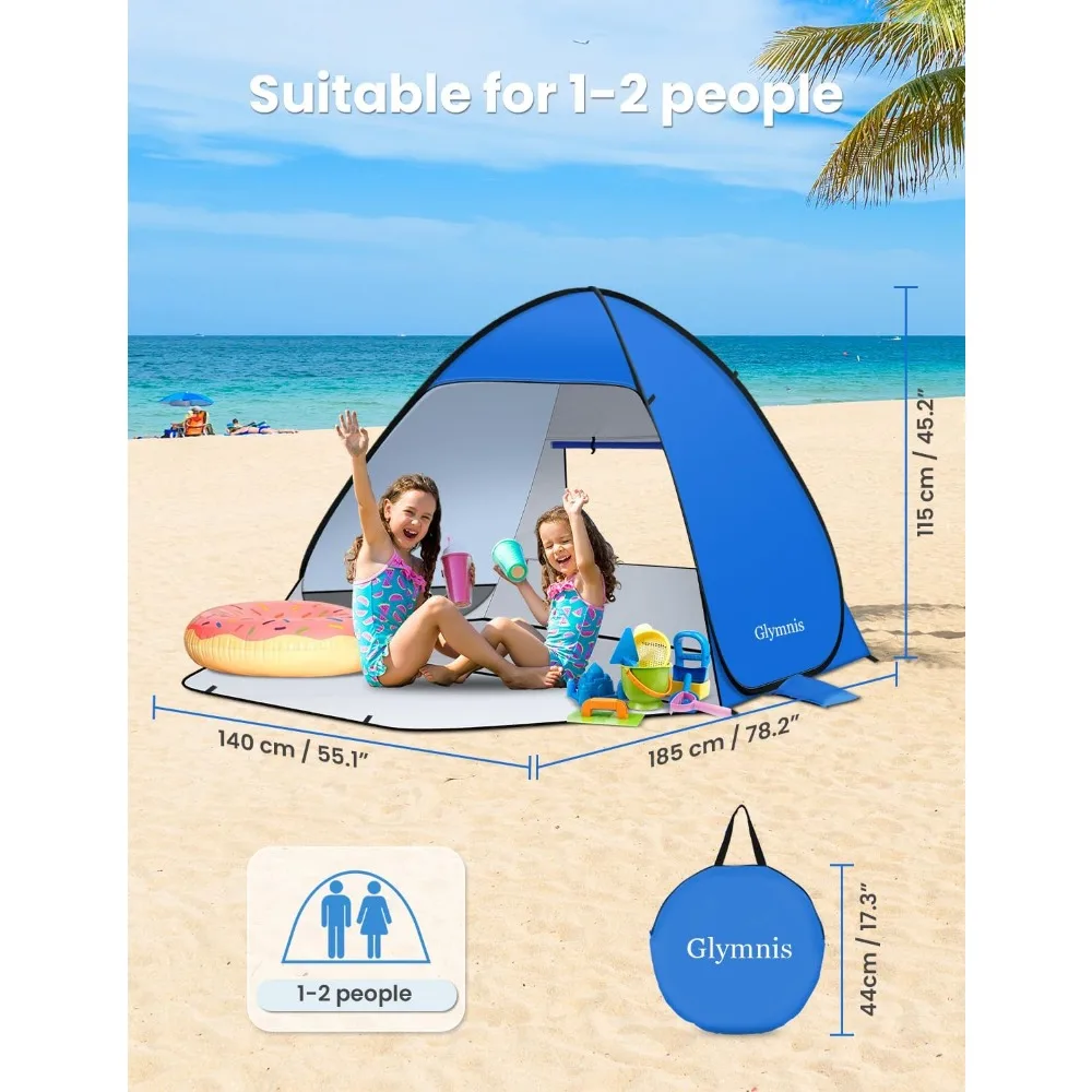 مأوى شمسي محمول يتسع لـ 1-4 أشخاص: خيمة شاطئ بعامل حماية من الأشعة فوق البنفسجية 50+ مع غلاف وسهل الإعداد