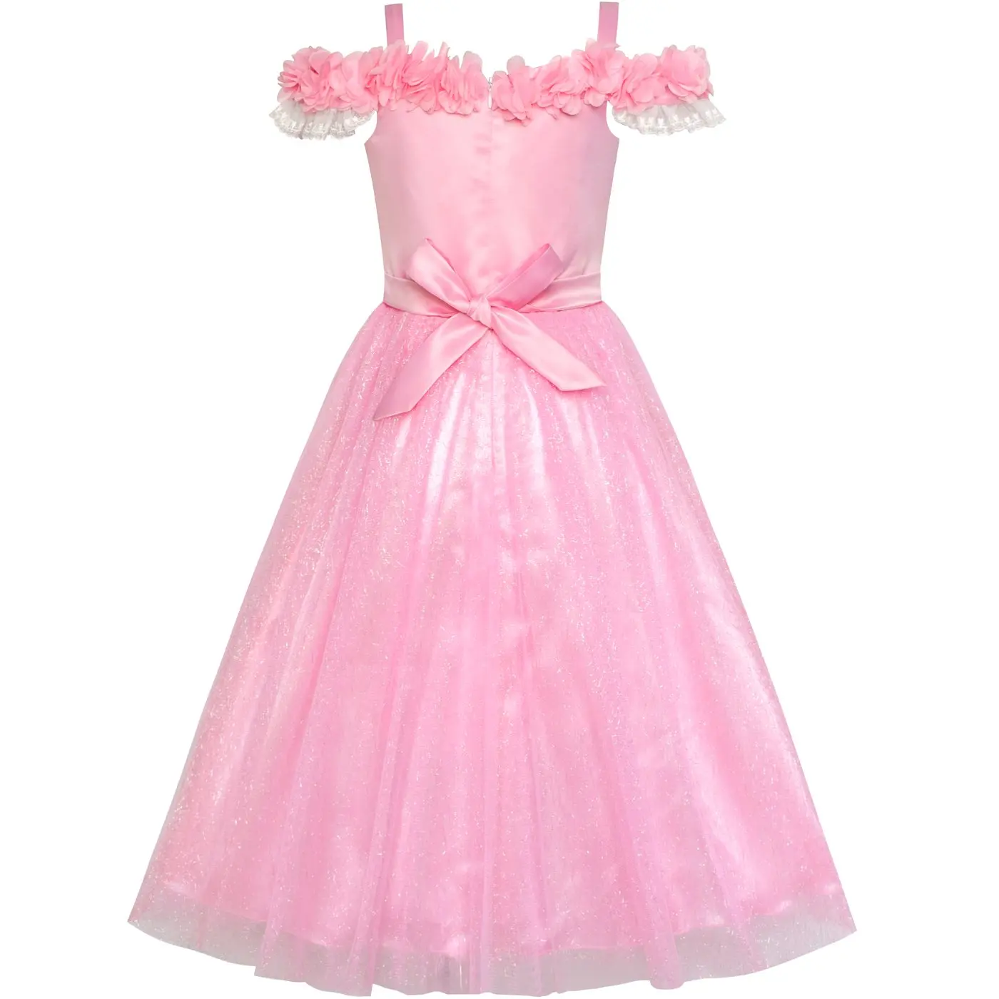 Flower Girls Dress Pink Cold Shoulder Bridesmaid Wedding