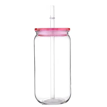 16盎司彩色蓋透明塑膠杯,附蓋和吸管,適用於罐裝冰咖啡杯的替換蓋,可愛水杯 6 best sales 可愛的保溫杯 - №4