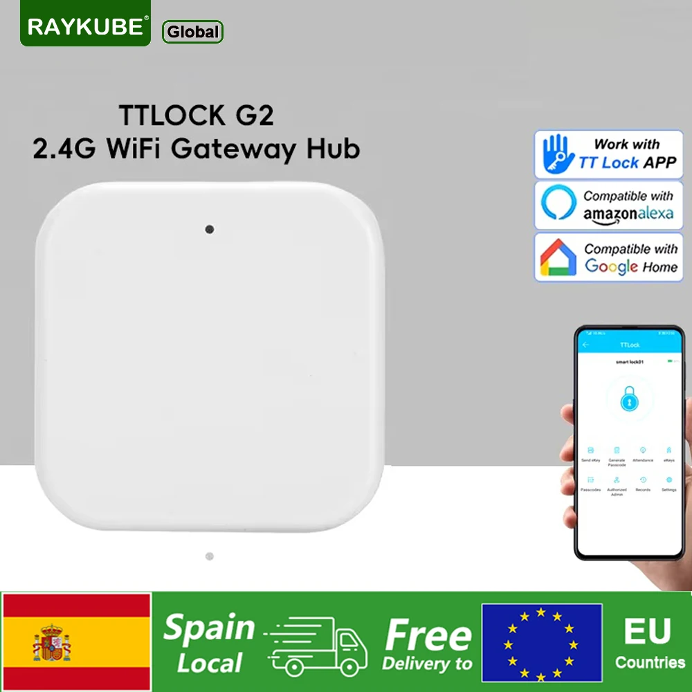 RAYKUBE G2 2.4G Wireless Gateway Hub For TT Lock APP Smart Lock  WiFi Converter Smart Home Bridge Voice for Alexa From ES to EU