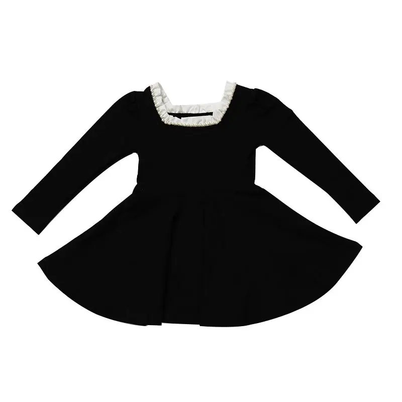 Kids Girls Autumn Dress 2024 New Arrival Children Casual Daily Dress Baby Girls Princess Cute Black Dress Korean Style