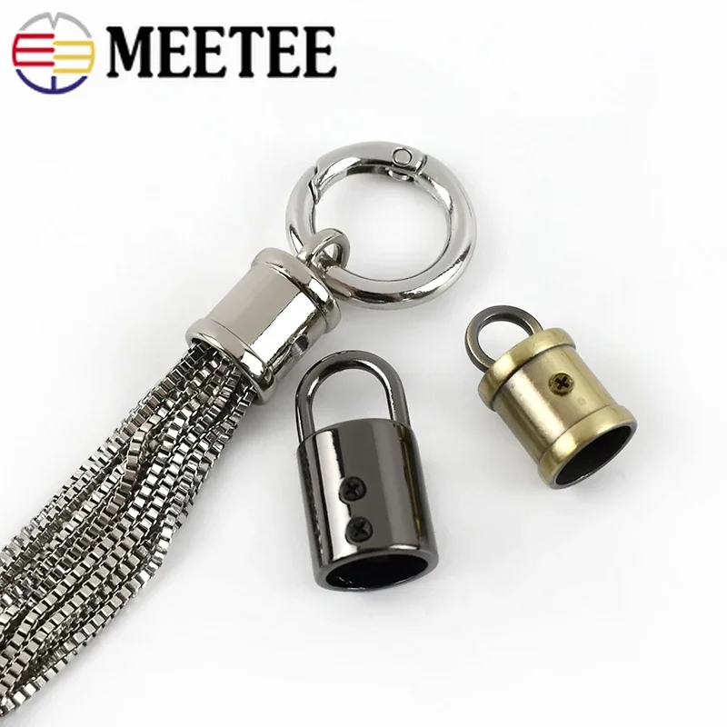 10Pcs Meetee Metal Clasp Buckles Handbag Strap Tassel Fringe Cap Connector Hanger Lether Rope Cord Lock DIY Hardware Accessories