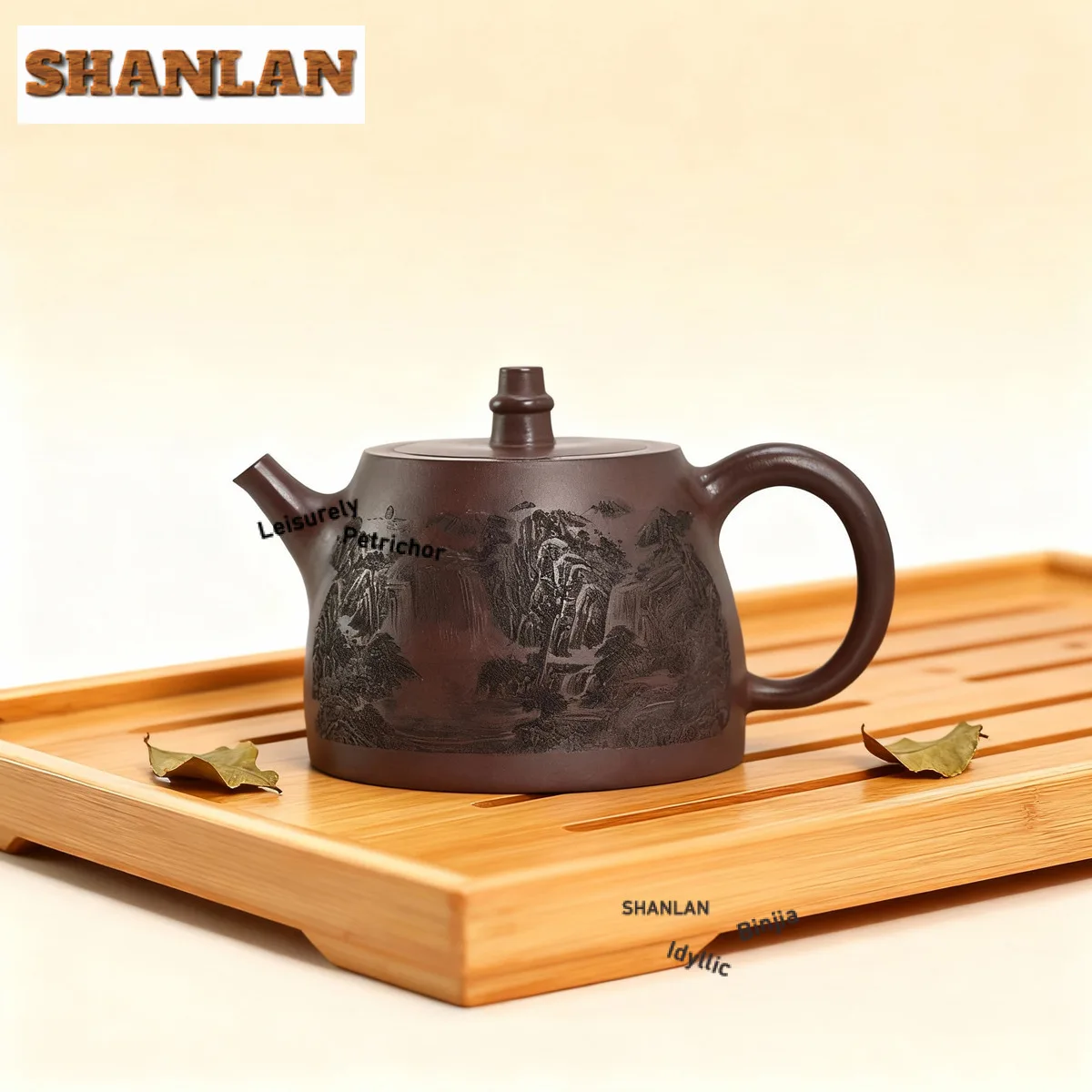 

400 мл Исин Фиолетовая глина Чайники большой емкости Ручная резьба Пейзаж Handuo Горшок Сырой руды Фиолетовый баклажан Грязевой чайник Чайный сервиз Zisha