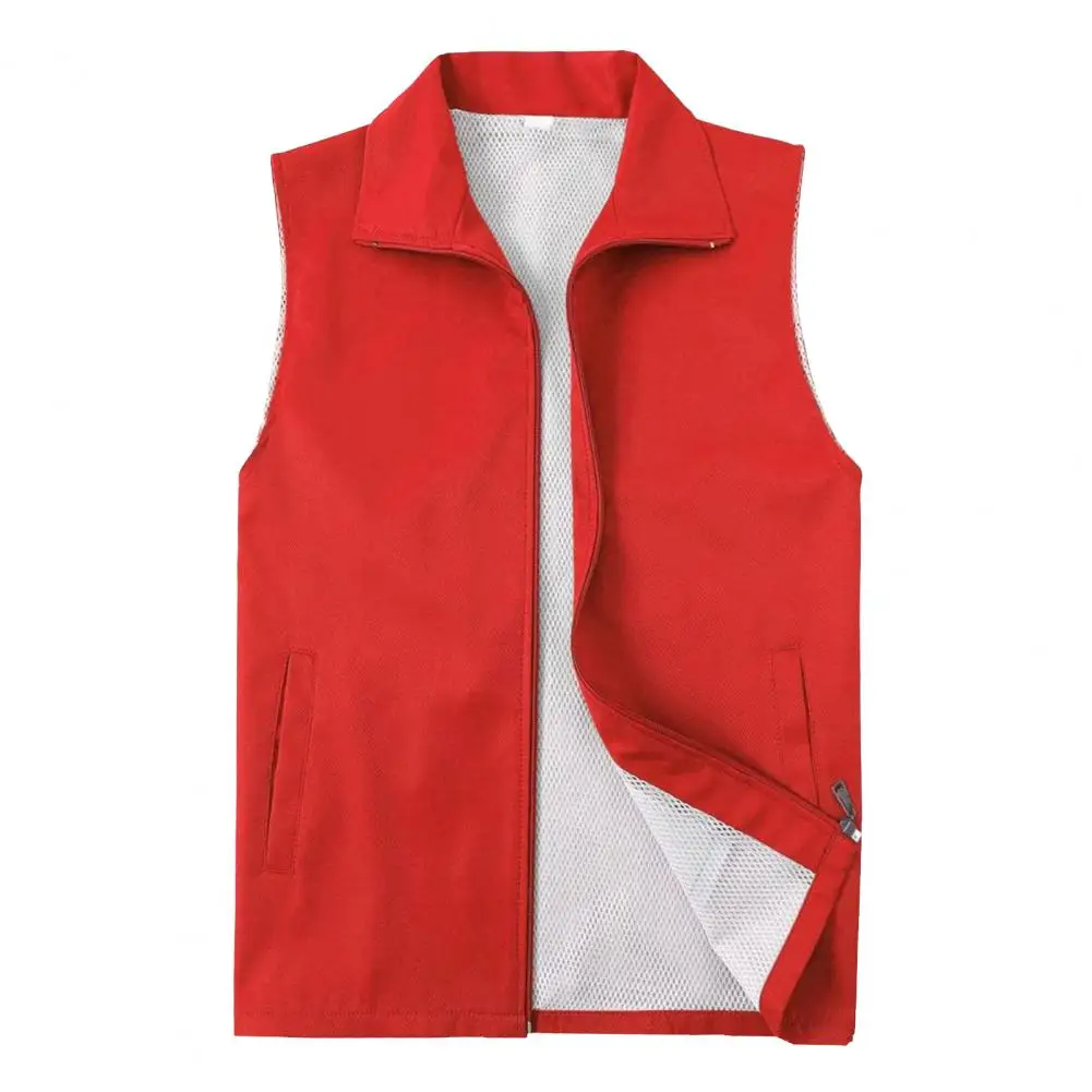 Outdoor Vest Mesh Mid Length Fishing Vest with Zipper Closure Loose Pockets Unisex Outdoor Cardigan for Breathable Comfort