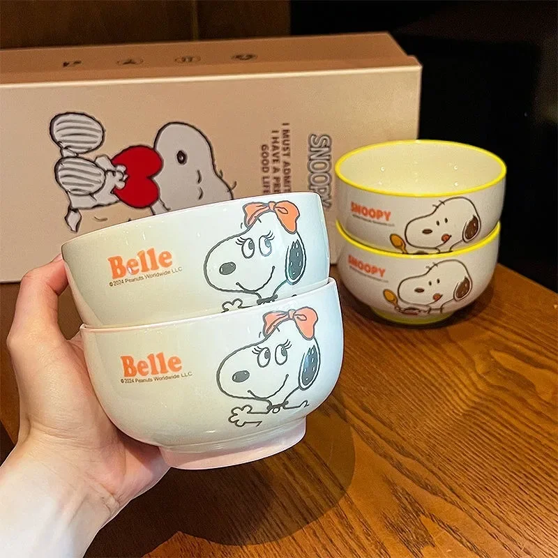 Peanuts Snoopy cartoon peripheral creative cartoon cute print household ceramic rice bowl tableware set high-looking bestie gift