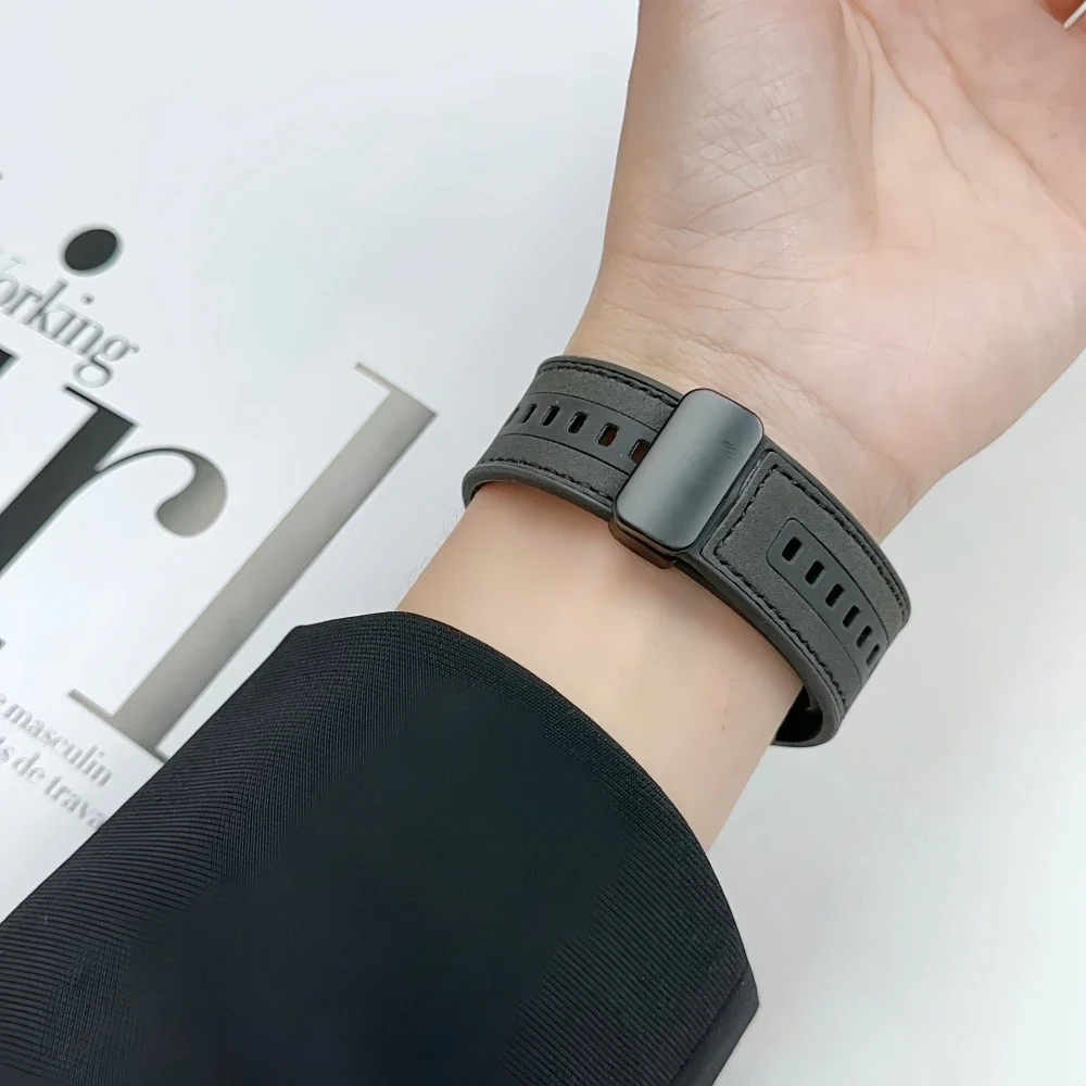 Correa para Apple watch de 44mm, 40mm, 45mm, 46mm, 41mm, 42mm, pulsera de cuero + silicona para iWatch series 10, 9, 8, 7, 6, se 5, ultra 49mm