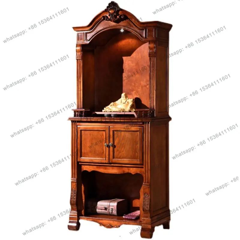 

American solid wood shrine God of Wealth shrine Guanyin Bodhisattva cabinet with door table Buddhist cabinet