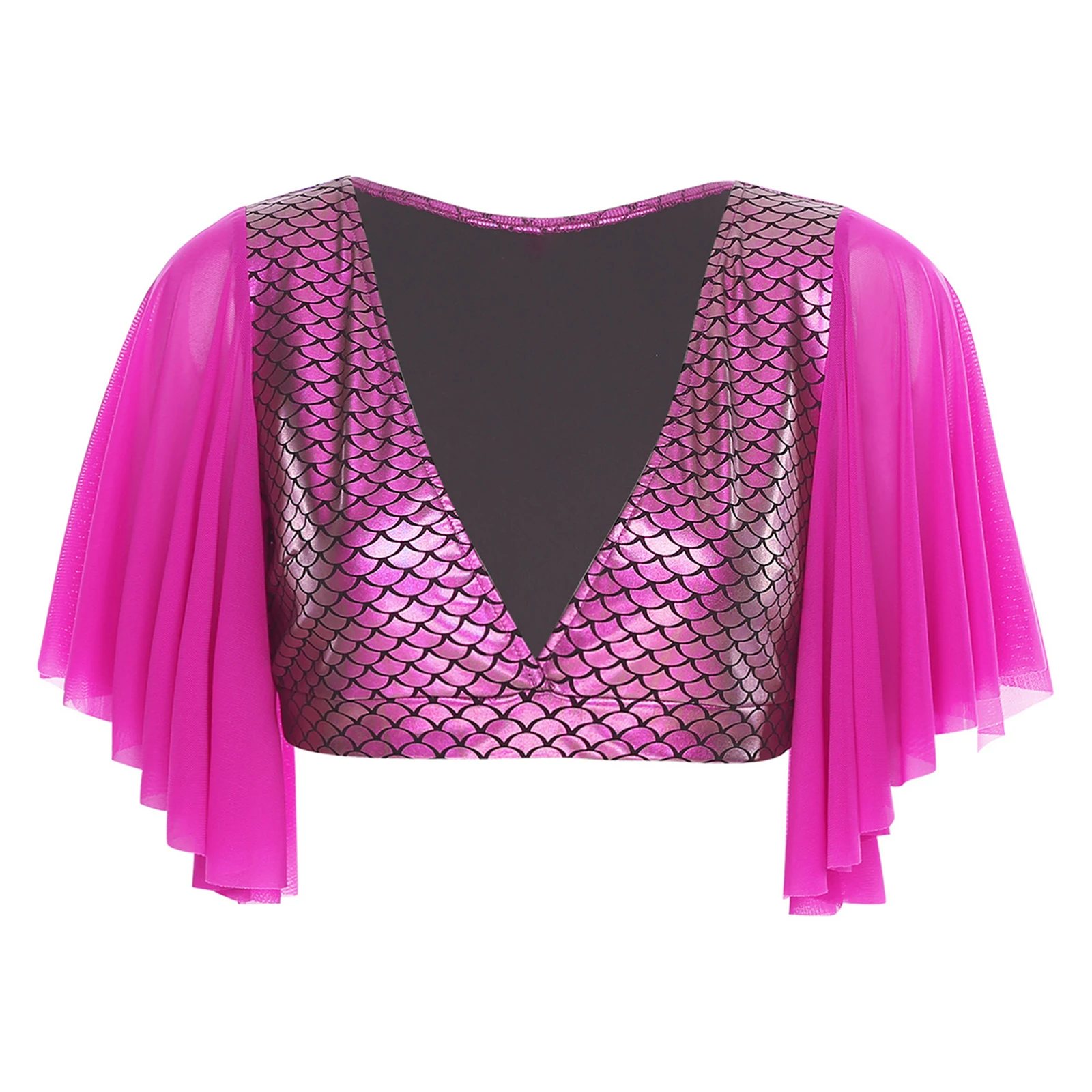 

Women's Beach Mermaid Role Play Crop Tops Short Sleeve Metallic Fish-scale T-shirt for Themed Party Water Activities Beachwear