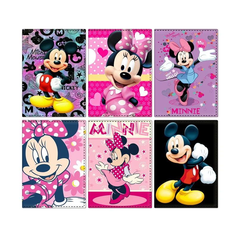 Sarung paspor Disney Mickey Minnie wanita, sampul paspor perjalanan kulit PU, dompet kartu kredit kartun, sarung paspor