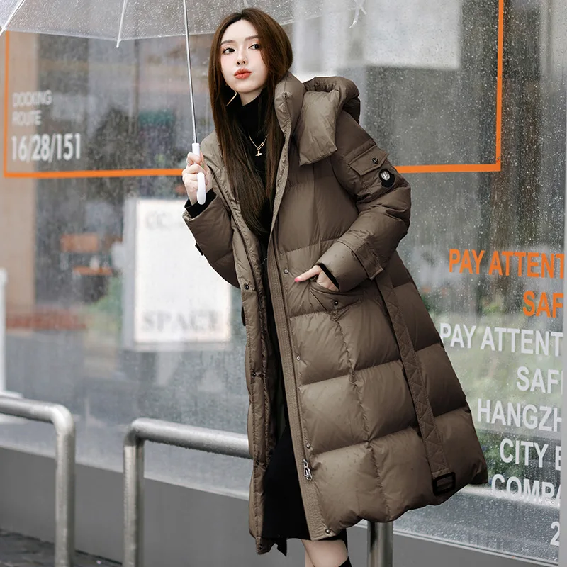 

Women's Down Jacket Winter Warm Coat Waisted Hooded Long Down Jacket Temperament Fashionable and Elegant Casual Parka Coat