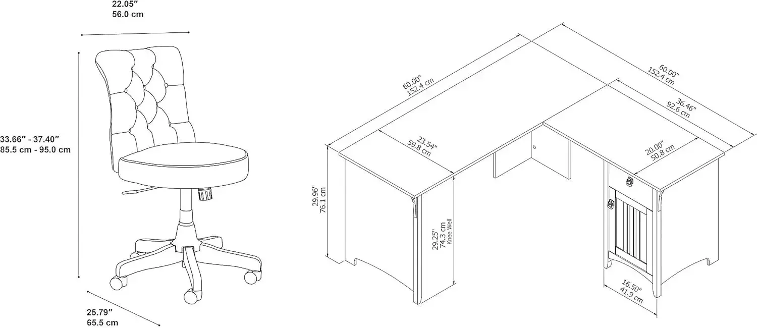 [عرض لفترة محدودة، اشترِ الآن! ]مكتب على شكل حرف L بقدرة 60 وات مع كرسي مكتب معنقدة بظهر متوسط باللون الرمادي كيب كود