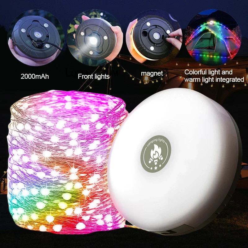 Rollable LED Garland Camping Light With Retractable Campify Lamp String LightsColorful Festive Atmosphere Party Tent Lighting
