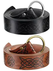 Viking Adventure Warrior Renaissance Belt Celtic Belt Men's Leather Medieval Belt Embossed Cosplay Costume Accessory