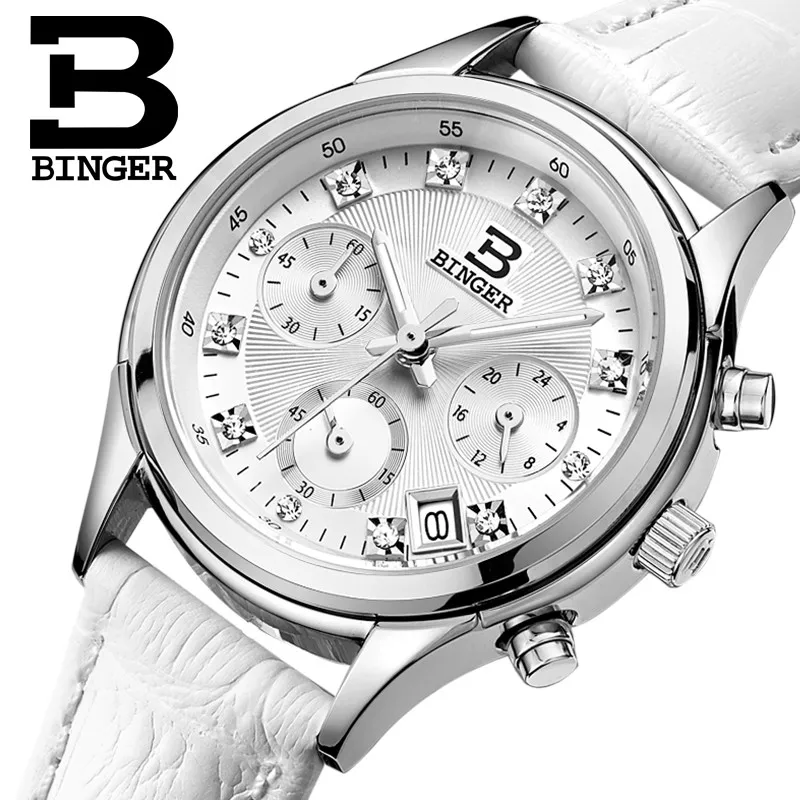 Switzerland Binger Dresses For Womens 2023 Watch Japan Miyota Quartz Wristwatch Date Bling Rhinstone Reloj Mujer ремень женский