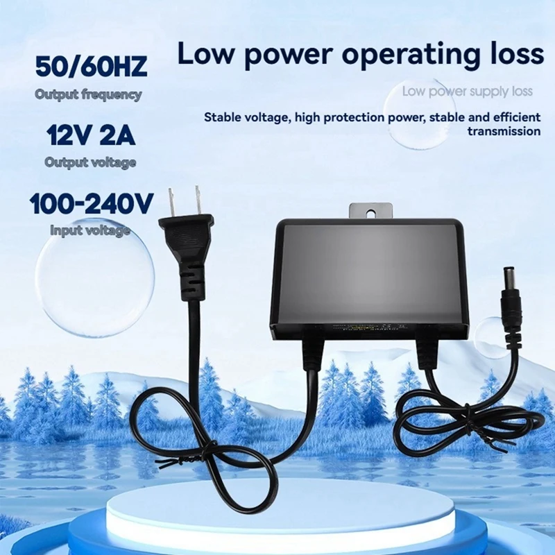 12V 2A Waterproof Power Supply Adapter Outdoor Rainproof Surveillance Adapter for DC Camera LED Strip Switching EU Plug-A56M