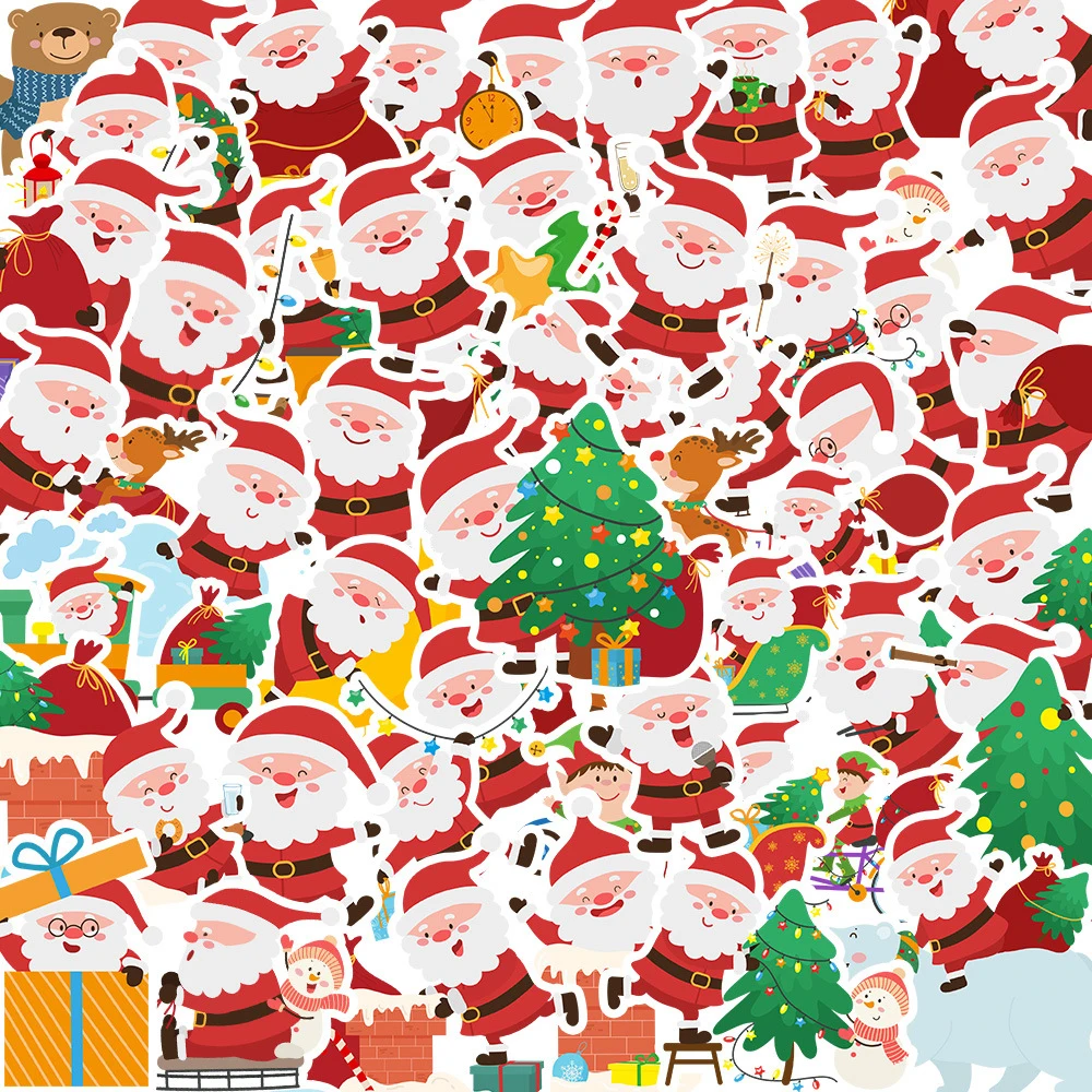 

10/30/50PCS Cute Cartoon Christmas Santa Claus Graffiti Stickers Decal Kid Toy Laptop Scrapbook Phone Diary Stationery Sticker