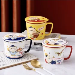 Cartoon Bear Noodle Cup Bowl Creative with Cover Box Student Lunch Box Instant Noodle Soup Dinner Lunch Ceramic Bowl