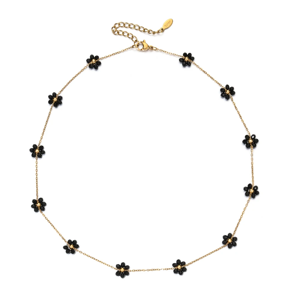 Handmade Glass Beads Cherry Blossom Charm Necklace For Women Simple Style Flower Clavicle Chain Party Jewelry Choker Gift