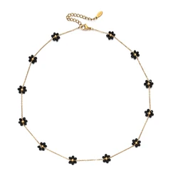 Handmade Glass Beads Cherry Blossom Charm Necklace For Women Simple Style Flower Clavicle Chain Party Jewelry Choker Gift
