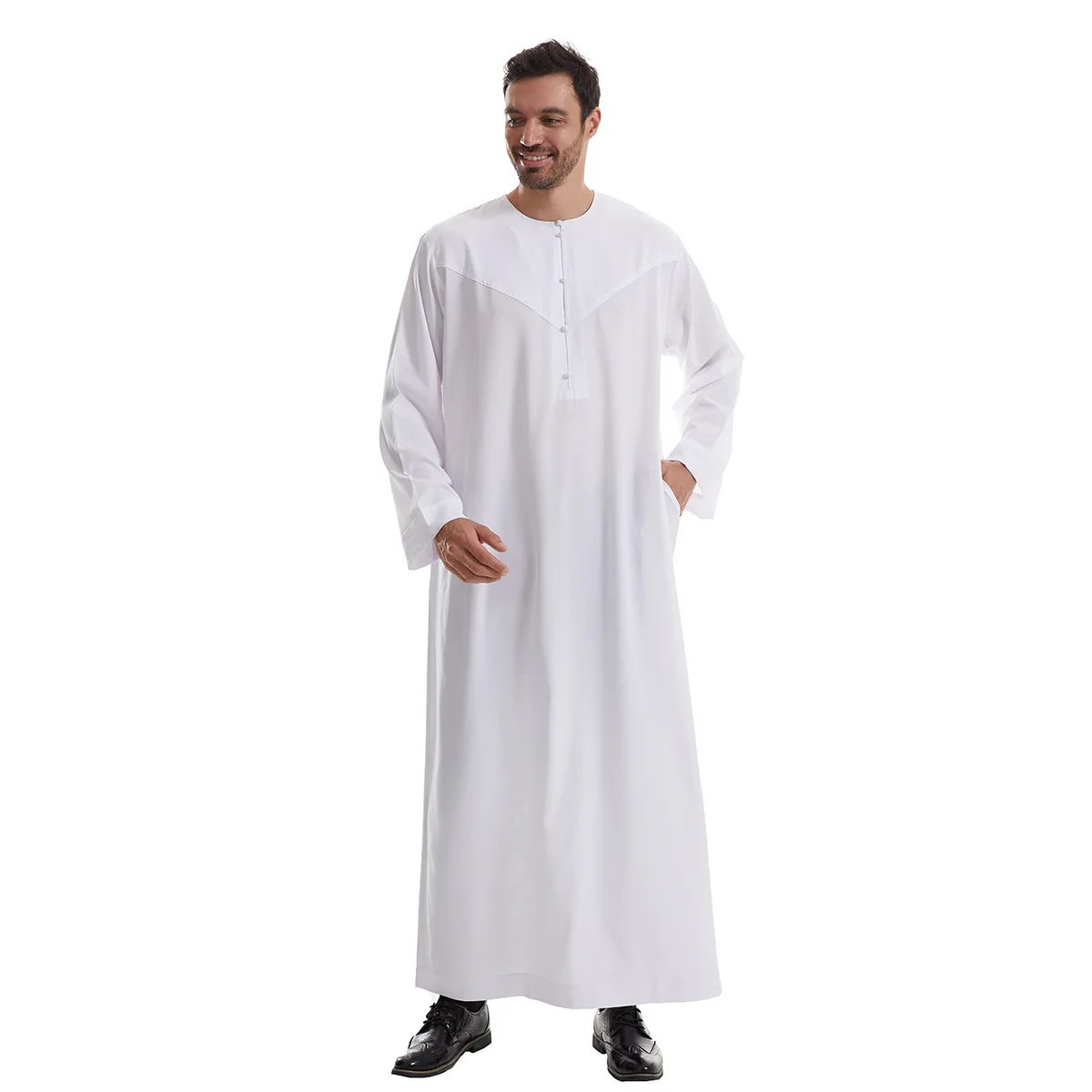 New 2024 Eid Muslim Islamic Middle East Abaya Dubai Malaysia Loose Gown Button Shirt Men Clothing Jalabiya Abayas Ramadan Caftan