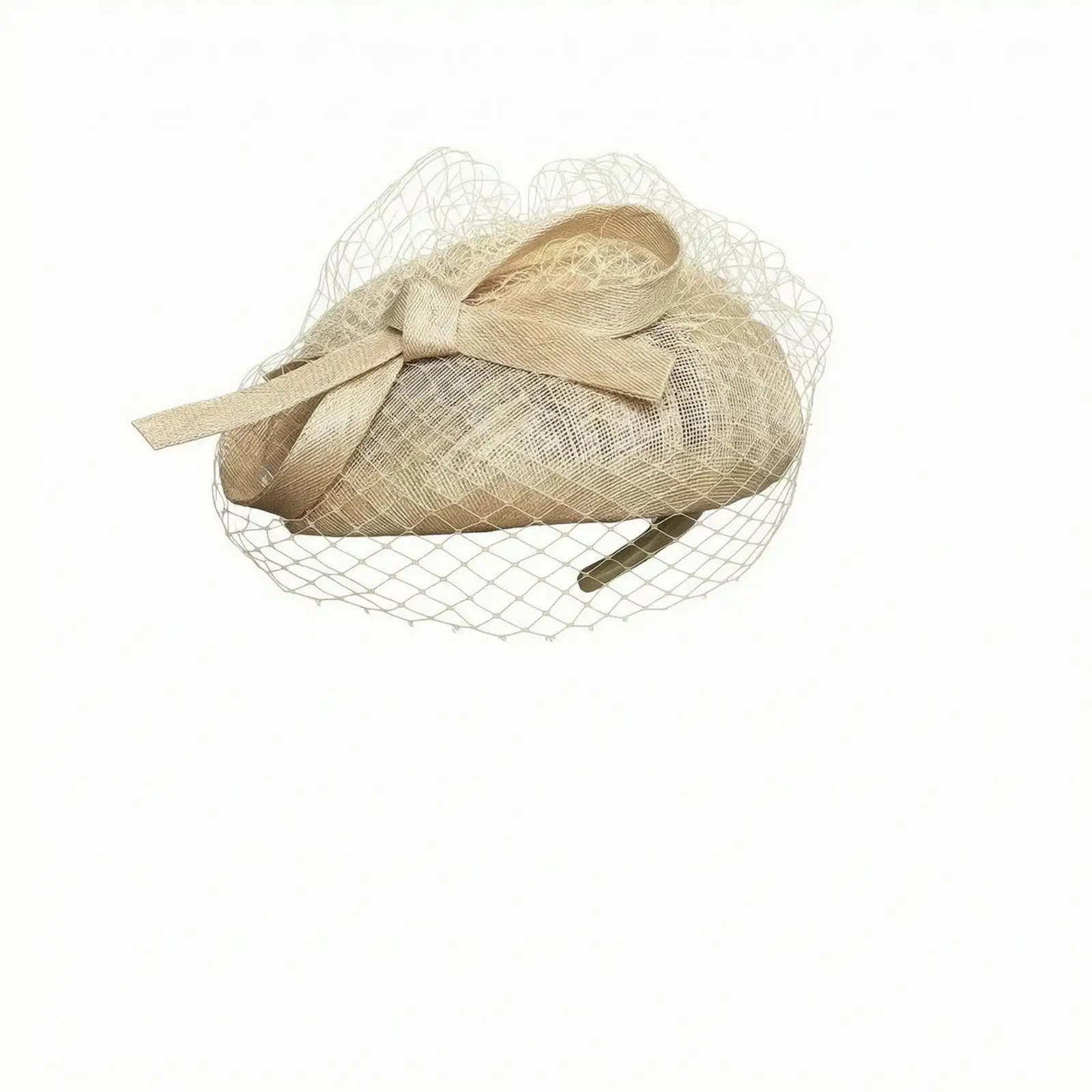 Stylish Hemp Beret Hat for Women Luxury Wedding Headpiece with Mesh Veil for Bride Guest Ceremony Adjustable Headband