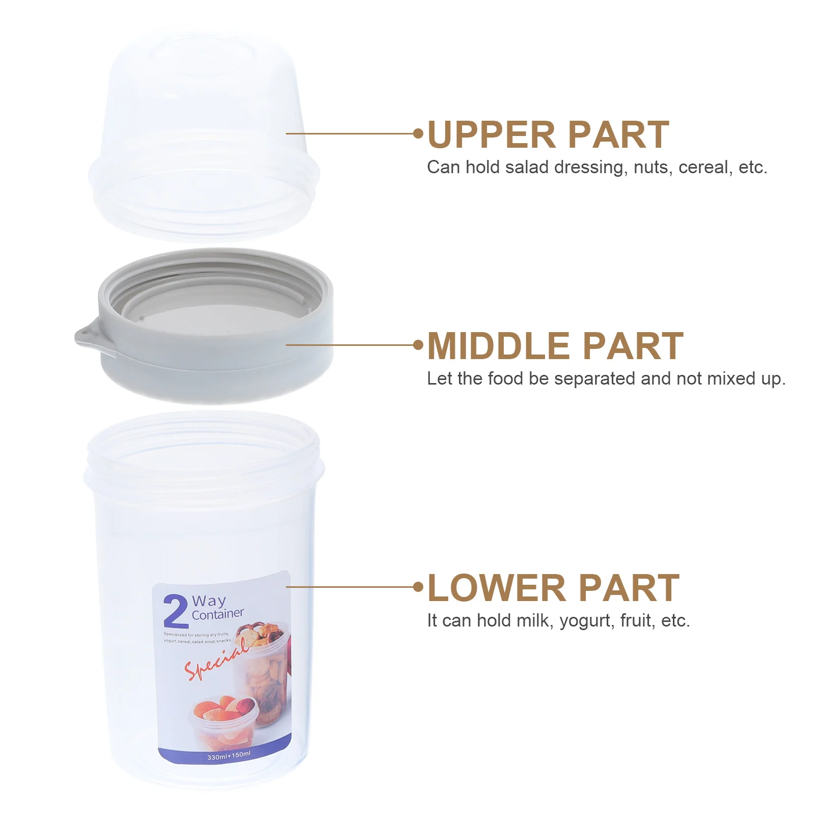 

Portable Freshness Cup Double Layer Food Storage Container For Cereal Fruit Breakfast On-The-Go Sealed Crisper Lunchbox