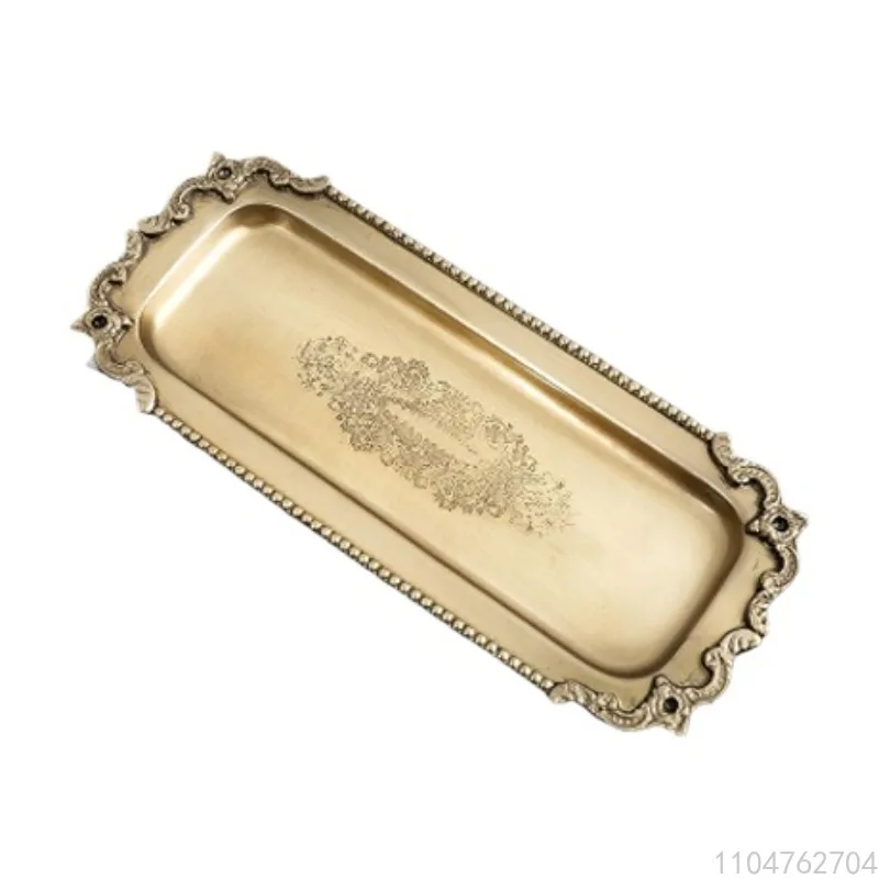 

Vintage Brass Long Tray - Aromatherapy Jewelry Fruit Storage Organizer, Entryway Desktop Decorative Accent Piece